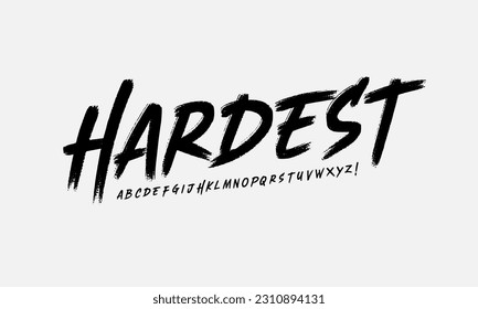 Hardest Brush Font. Hand Lettering Sketch Font. Vector Alphabet