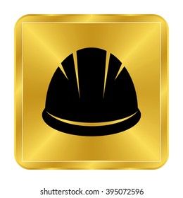 Hardhat - black vector icon;  gold button