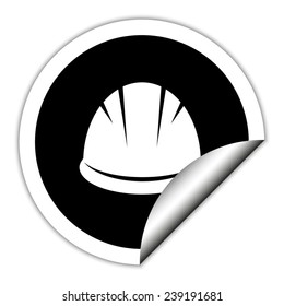Hardhat - black vector icon. Round sticker.