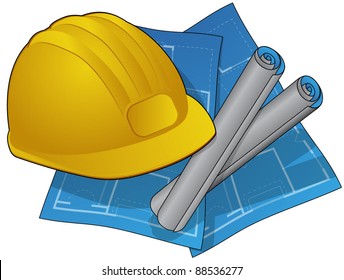 Hardhat And Blue Prints Icon