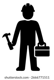 Hardhat Bauarbeiter Silhouette Icon für Bauindustrie Arbeitssicherheit Engineering und Architektur Vektor Kunst