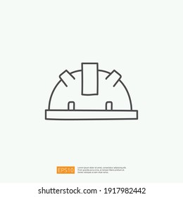 Hardhat Helmet. Safety Hat Cap Symbol. Engineering Related Doodle Icon Concept With Stroke Line Vector Illustration