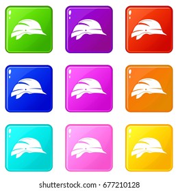 Hardhat icons of 9 color set isolated vector illustration