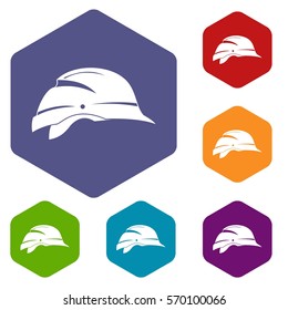Hardhat icons set rhombus in different colors isolated on white background