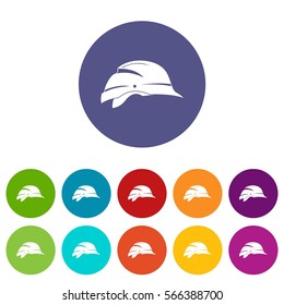 Hardhat set icons in different colors isolated on white background