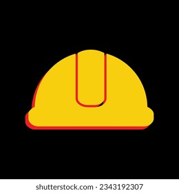 Hardhat sign. 3D Extruded Yellow Icon with Red Sides a Black background. Illustration.