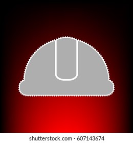 Hardhat sign. Postage stam or old photo style on red-black gradient background.