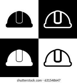 Hardhat sign. Vector. Black and white icons and line icon on chess board.