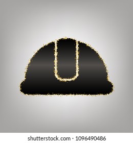 Hardhat sign. Vector. Blackish icon with golden stars at grayish background.