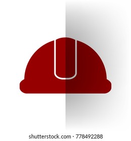 Hardhat sign. Vector. Bordo icon on white bending paper background.