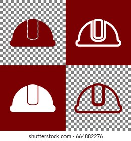 Hardhat sign. Vector. Bordo and white icons and line icons on chess board with transparent background.