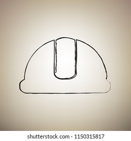 Hardhat sign. Vector. Brush drawed black icon at light brown background.