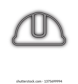 Hardhat sign. Vector. Double contour black icon with soft shadow at white background. Isolated.
