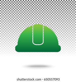 Hardhat sign. Vector. Green gradient icon with shadow at bottom on transparent and white background.