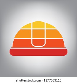 Hardhat sign. Vector. Horizontally sliced icon with colors from sunny gradient in gray background.