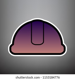 Hardhat sign. Vector. Violet gradient icon with black and white linear edges at gray background.