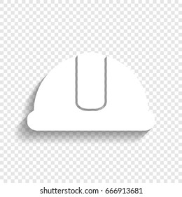 Hardhat sign. Vector. White icon with soft shadow on transparent background.