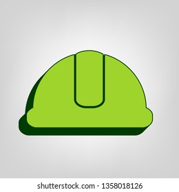 Hardhat sign. Vector. Yellow green solid icon with dark green external body at light colored background.