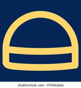Hardhat vector icon. Style is outline flat icon symbol, yellow color, blue background.