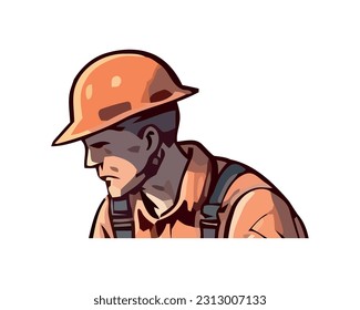 Hardhat wearing construction worker sketches icon isolated