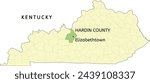 Hardin County and city of Elizabethtown location on Kentucky state map