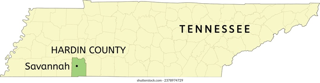 Hardin County and city of Savannah location on Tennessee state map