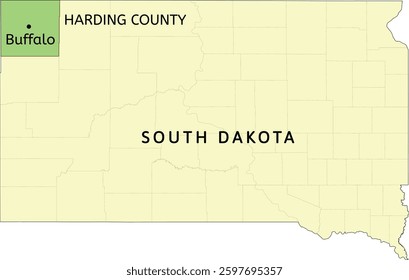 Harding County and town of Buffalo location on South Dakota state map