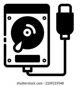 Disco duro de disco duro almacenamiento externo nube informática ilustración de icono en red negro y blanco 