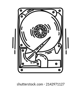Hardisk Drive Part of Computer and Hardware Hand Drawn Icon Set Vector.