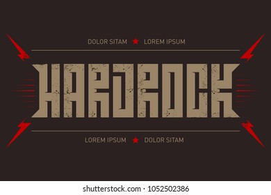 Hardrock - music poster with red lightnings and stars. Hard Rock - t-shirt design. T-shirt apparels cool print.