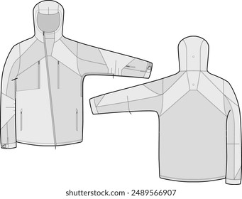 Hardshell Hooded Jacket Design Vector CAD Outerwear Waterproof Parka Template