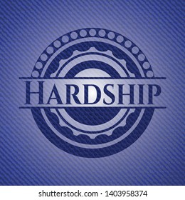 Hardship emblem with jean texture. Vector Illustration. Detailed.