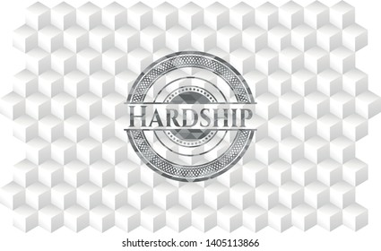 Hardship grey emblem with cube white background