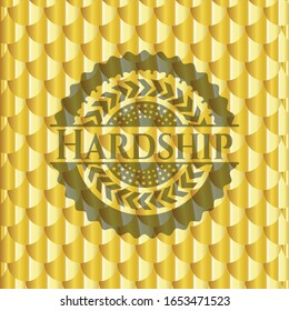 Hardship shiny golden badge. Scales pattern. Vector Illustration. Detailed.