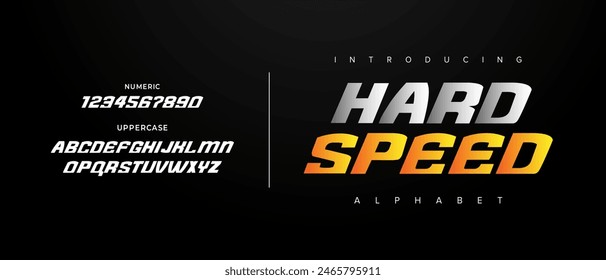 Hardspeed creativo simple moderno alfabeto urbano fuente. Abstracto digital futurista, logo, música, deporte, tipografía de tecnología mínima. Ilustración vectorial numérica simple