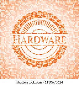 Hardware abstract emblem, orange mosaic background