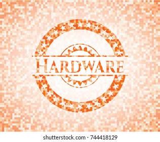 Hardware abstract emblem, orange mosaic background