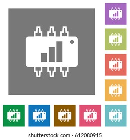 Hardware acceleration flat icons on simple color square backgrounds