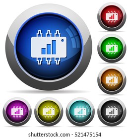 Hardware acceleration icons in round glossy buttons with steel frames