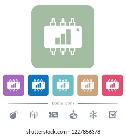 Hardware acceleration white flat icons on color rounded square backgrounds. 6 bonus icons included