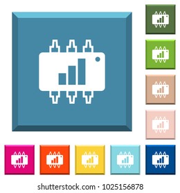 Hardware acceleration white icons on edged square buttons in various trendy colors