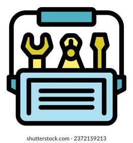 Hardware box icon outline vector. Kit case. Carpenter tool color flat