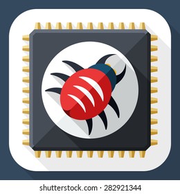 Hardware bug icon with long shadow