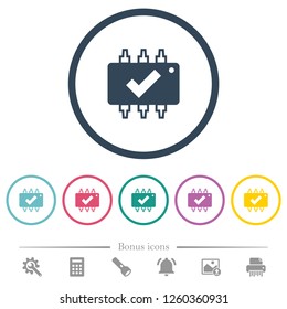 Hardware checked flat color icons in round outlines. 6 bonus icons included.