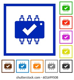 Hardware checked flat color icons in square frames on white background