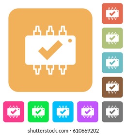 Hardware checked flat icons on rounded square vivid color backgrounds.