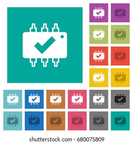 Hardware checked multi colored flat icons on plain square backgrounds. Included white and darker icon variations for hover or active effects.
