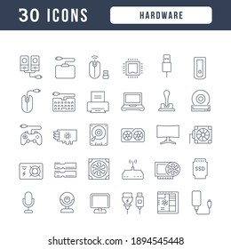 Hardware. Collection of perfectly thin icons for web design, app, and the most modern projects. The kit of signs for category Technology.