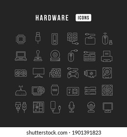 Hardware. Collection of perfectly thin icons for web design, app, and the most modern projects. The kit of signs for category Technology.