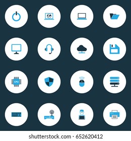 Hardware Colorful Icons Set. Collection Of Storage, Connection, Control And Other Elements. Also Includes Symbols Such As Database, Start, Keypad.